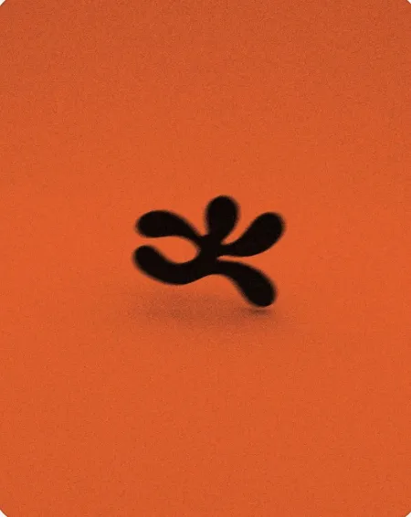 Forma negra difuminada sobre un fondo naranja con grano.